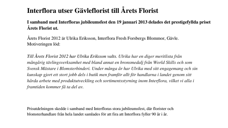 Interflora utser Gävleflorist till Årets Florist