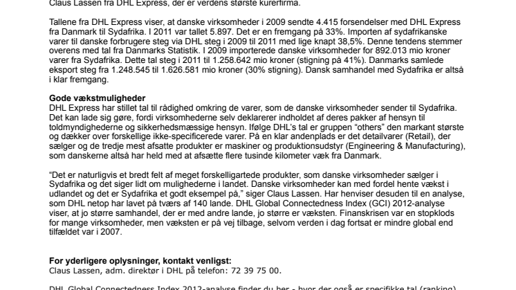 Samhandel med Sydafrika er igen i klar fremgang 
