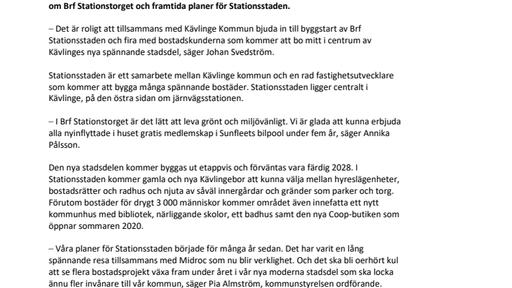 Byggstart av Brf Stationstorget i Stationsstaden, Kävlinge 