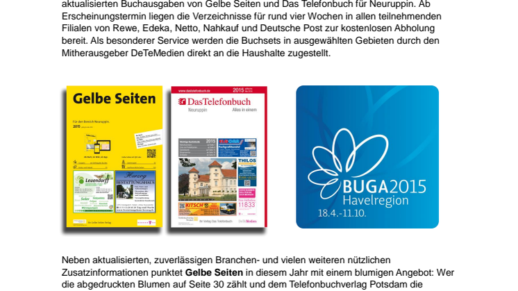 Gelbe Seiten und Das Telefonbuch: mit neuen Inhalten und der Chance auf Gratistickets für die BUGA 2015