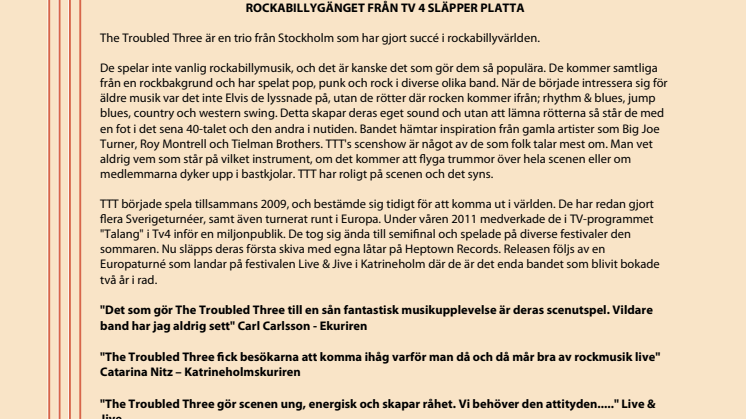 ROCKABILLYGÄNGET FRÅN TV4 SLÄPPER PLATTA
