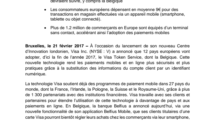 La technologie Visa étend les paiements mobiles à plus de 12 pays européens d’ici fin 2017