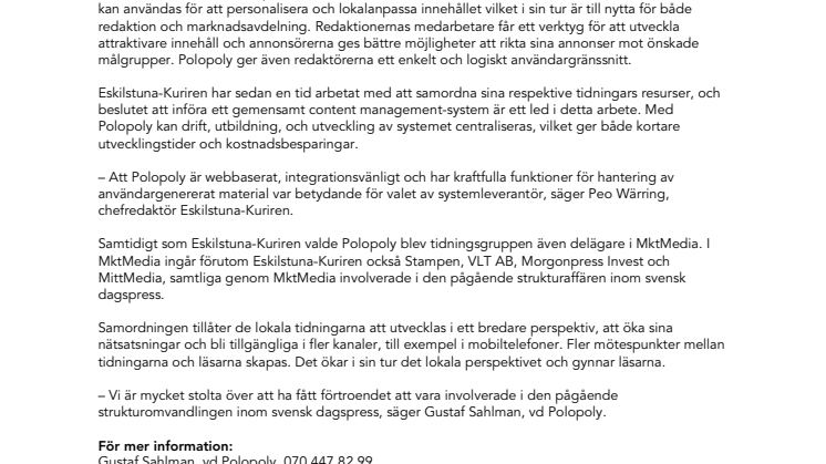 Polopoly nya systemet för Eskilstuna-Kurirens webbsatsningar