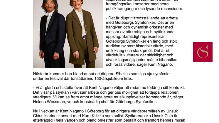 Kent Nagano förlänger sitt kontrakt med Göteborgs Symfoniker