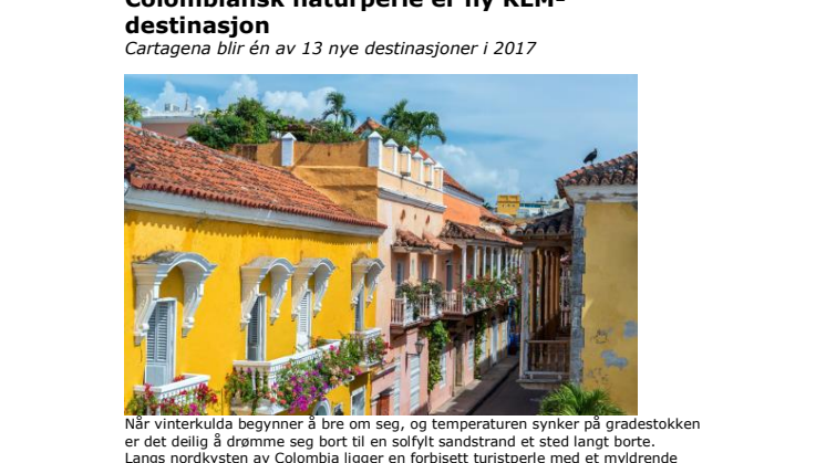 Colombiansk naturperle er ny KLM-destinasjon