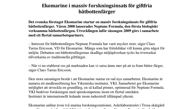 Ekomarine i massiv forskningsinsats för giftfria båtbottenfärger