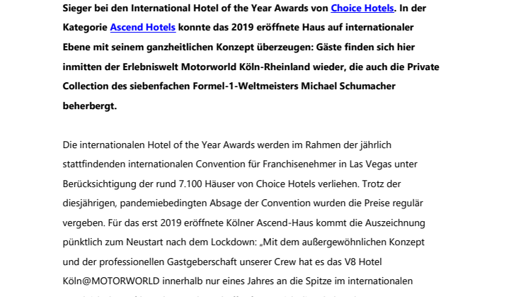 Weltweit bestes Ascend Hotel 2020 ausgezeichnet: Köln gewinnt  