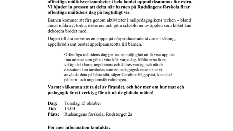 Pressinbjudan: Välkommen att fira offentliga måltidens dag