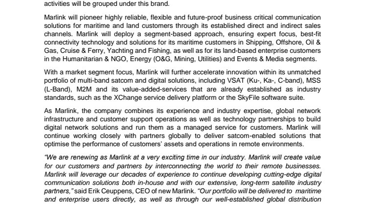 Marlink: Rebrands as the Global Pioneer in Business Critical Communications