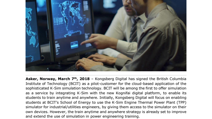 Kongsberg Digital Advances ‘Simulation as a Service’ with British Columbia Institute of Technology