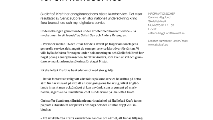 Skellefteå Kraft prisas för sin kundservice