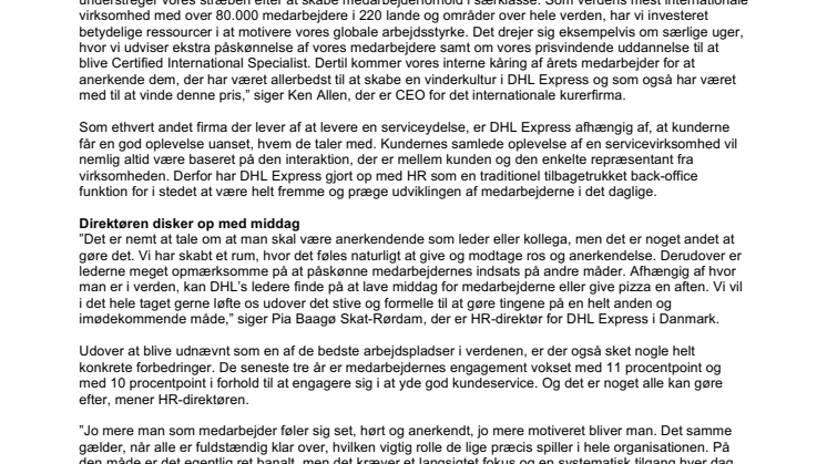 Kurerfirma udnævnt til en af verdens allerbedste arbejdspladser