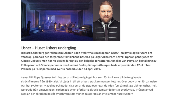Våren 2019 på Folkoperan; Usher, Calling home och Skapelsen