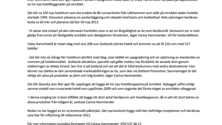 GotlandsResor satsar – fortsätter utbyggnaden av Visby HamnHotell