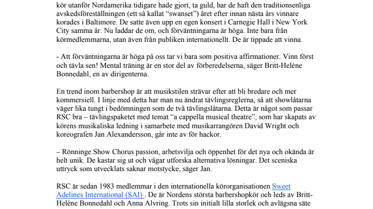 SVENSK BARBERSHOPKÖR FÖRSVARAR VM-GULDET I LAS VEGAS