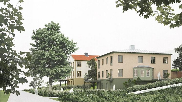 Brf Lyckoterrassen, vy från Trädgårdsvägen