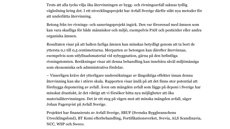 Förorenat byggavfall återvinns med ny metod