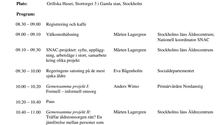 Program för konferens om åldrande och vård i Sverige