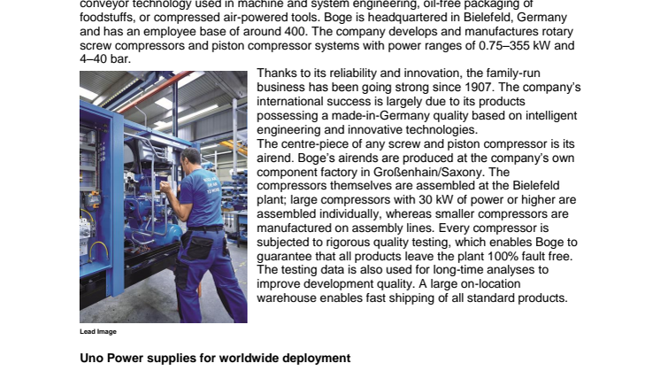 Uno Power supplies in Boge’s compressed air systems