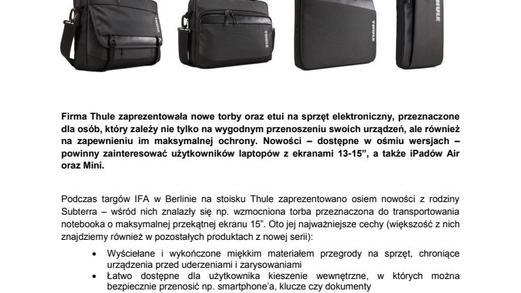 Thule Subterra – nowa seria wzmocnionych toreb i etui na laptopy oraz tablety 