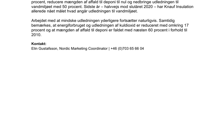 Knauf Insulation opnår miljømål