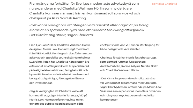 Morris Law expanderar med ny delägare
