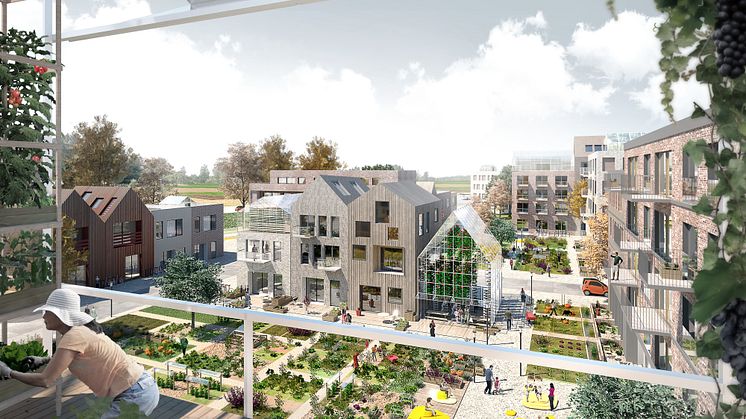 Sätra ett steg närmare byggstart. Cirka 1 100 bostäder finns i planen för första etappen för Sätra, som byggnadsnämnden väntas godkänna på torsdag. Illustration: Tovatt Architects & Planners AB och Mandaworks AB