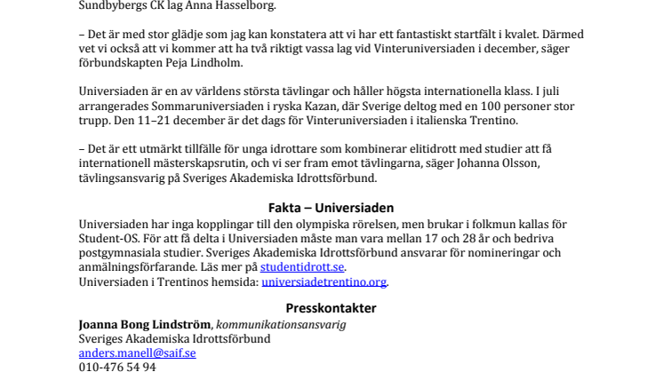 Pressinbjudan: Kval till Universiaden lockar toppcurlare till Karlstad 