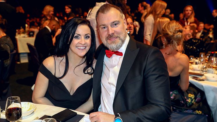 Rikard Grönborg med sällskap under Idrottsgalan den 15 januari 2018 i Stockholm.