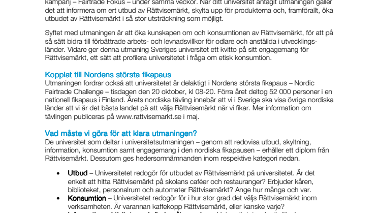 Rättvisemärkt lanserar Universitetsutmaningen