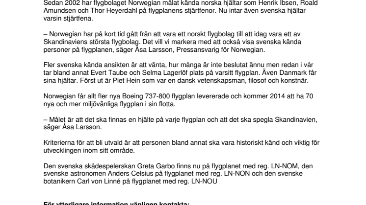 Garbo, Linné och Celsius ständiga passagerare på Norwegian