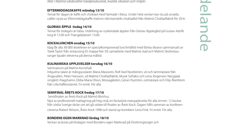 Mat i Malmö 13 – 19 oktober