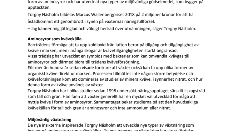 Årets Marcus Wallenbergpris  belönar miljövänlig växtnäring