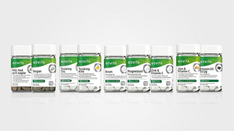 Gevitas nya förpackningar av återvunnen plast.