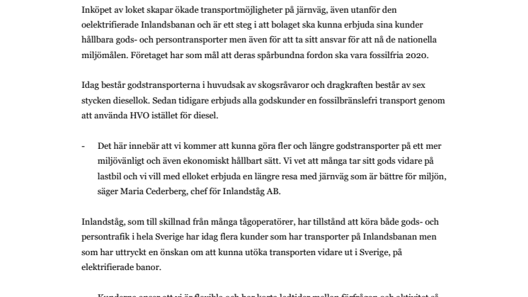 Inlandståg utökar fordonsflottan med ellok