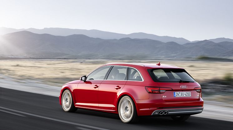 A4 Avant left side rear dynamic in Tango Red