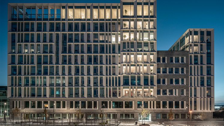 Fasadvy på Lunds nya landmärke - Axis kontor i Lund