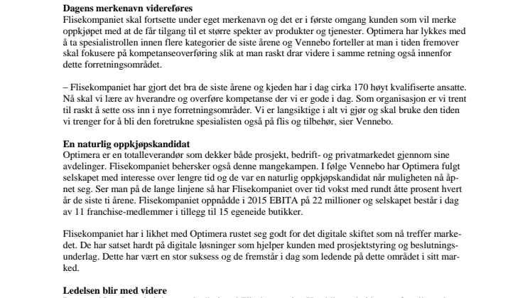 Optimera kjøper Flisekompaniet