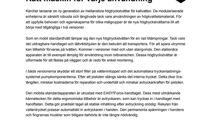 Ny mellanklass högtryckstvätt från Kärcher.