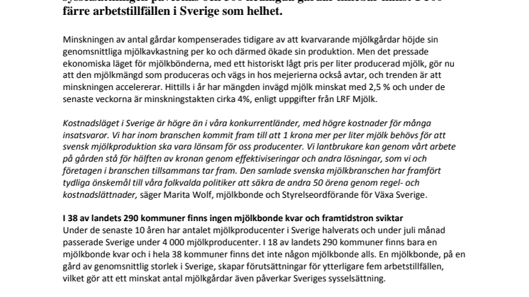 Mjölkproduktionen faller - Sveriges importberoende ökar 