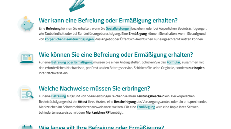 Factsheet Befreiung und Ermäßigung