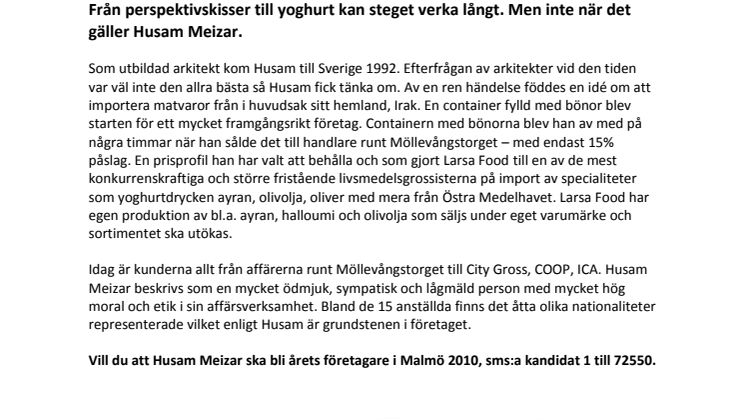Larsa Foods nominerad till Årets företagare i Malmö