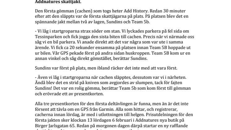 Hetsjakt på Addnatures gömda presentkort - Två timmar efter lansering, var den första omgången av skattjakten avgjord