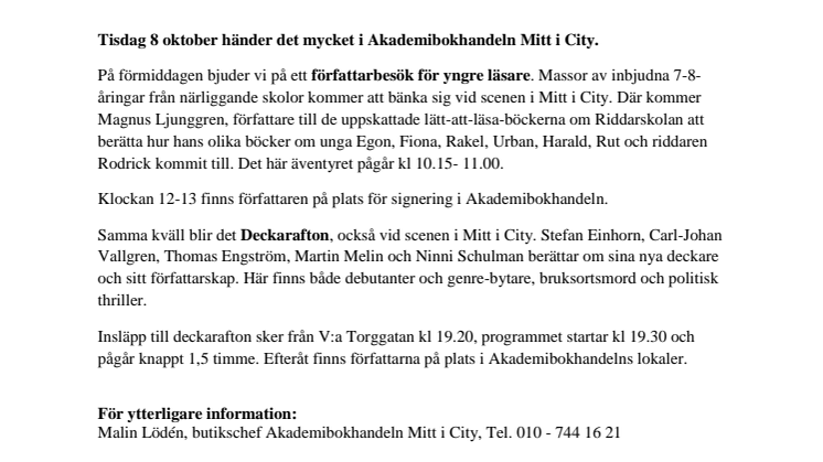 Akademibokhandeln Mitt i City i Karlstad bjuder på bokfest för många