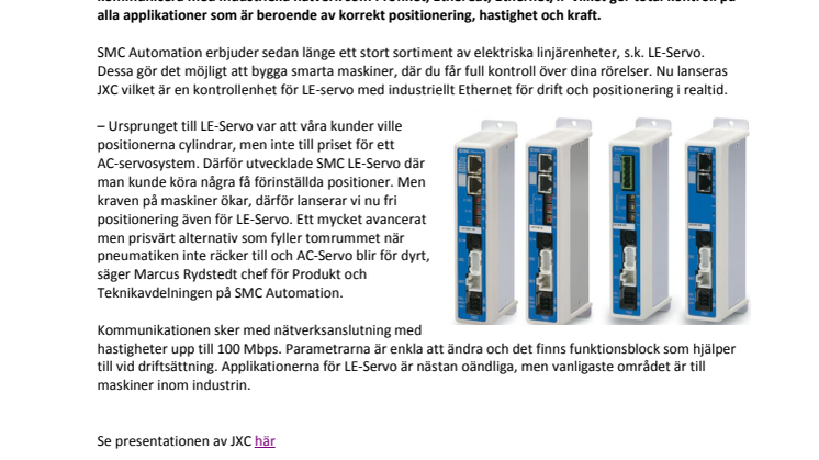SMC:s nya servokontrollenhet förbättrar maskinprestandan