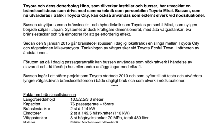 Toyota använder bränslecellsbuss i daglig trafik
