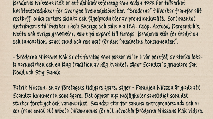 Scandza AS förvärvar  Bröderna Nilssons Kök