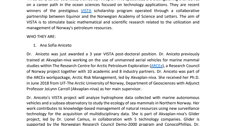 ​Setting sail from Akvaplan-niva to VISTA scholarships