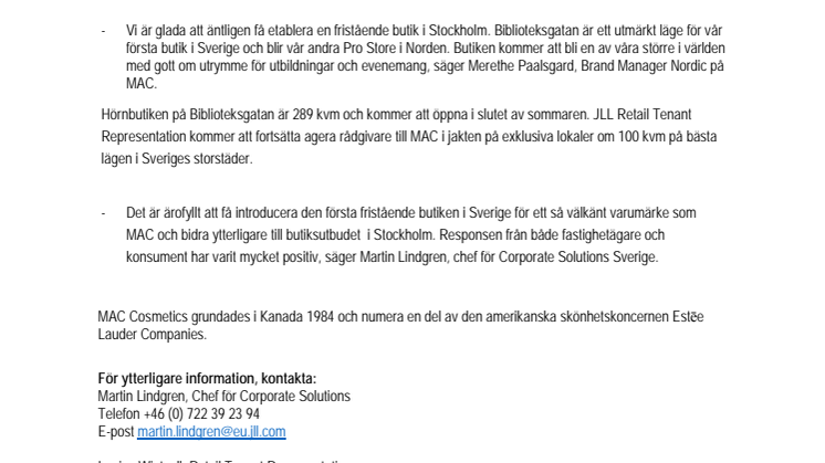 MAC Cosmetics öppnar sin första fristående butik i Sverige