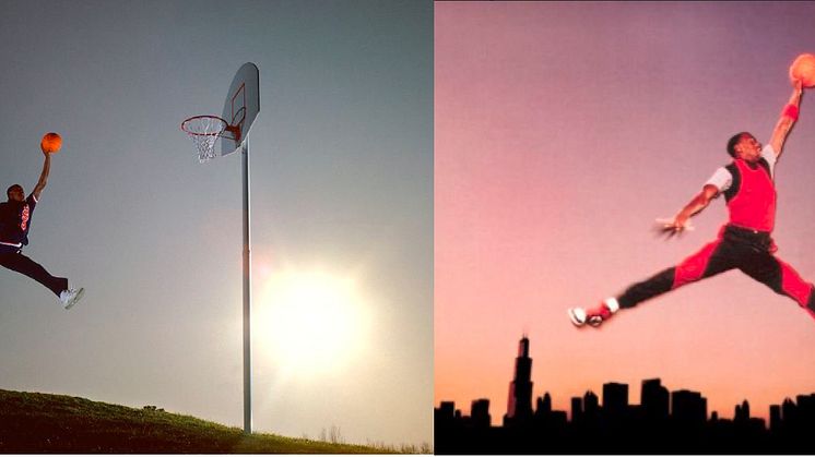 A comparison of Rentmeester's work (left) and Nike's photo (right)
